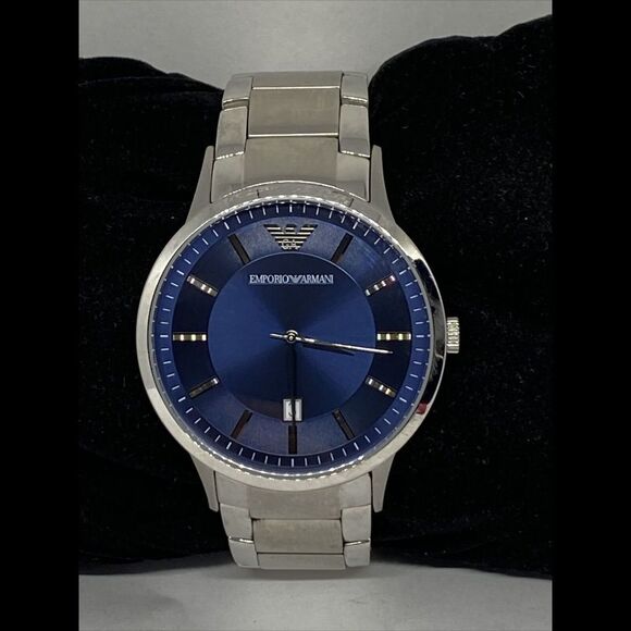 Emporio Armani AR-2477 Men's Stainless Steel Analog Blue Dial Quartz Watch JK209 - Picture 1 of 12